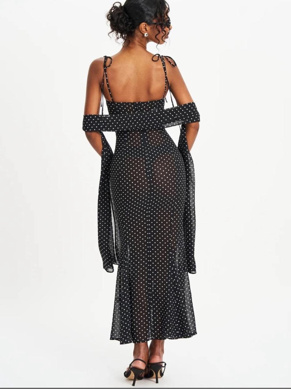 Yadira Black Base Polka Dot Chiffon Maxi Dress - Picture 5 of 5